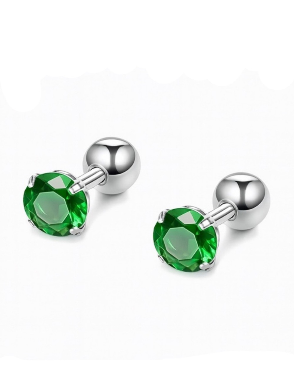 16G 6mm Emerald Green CZ Stud Barbell Earrings Stainless Steel